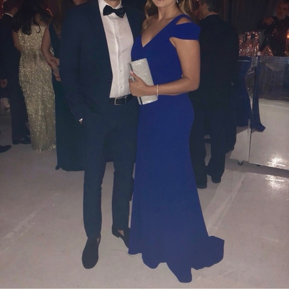 Betsy & Adam Cobalt Blue One-Shoulder Evening Gown - Picture 4 of 6